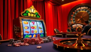 Spin the vibrant idnslot-themed slot machine surrounded by colorful poker chips and roulette excitement.
