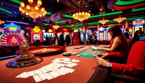 Players enjoy gaming at MB66 casino tables with excitement and vibrant atmosphere.