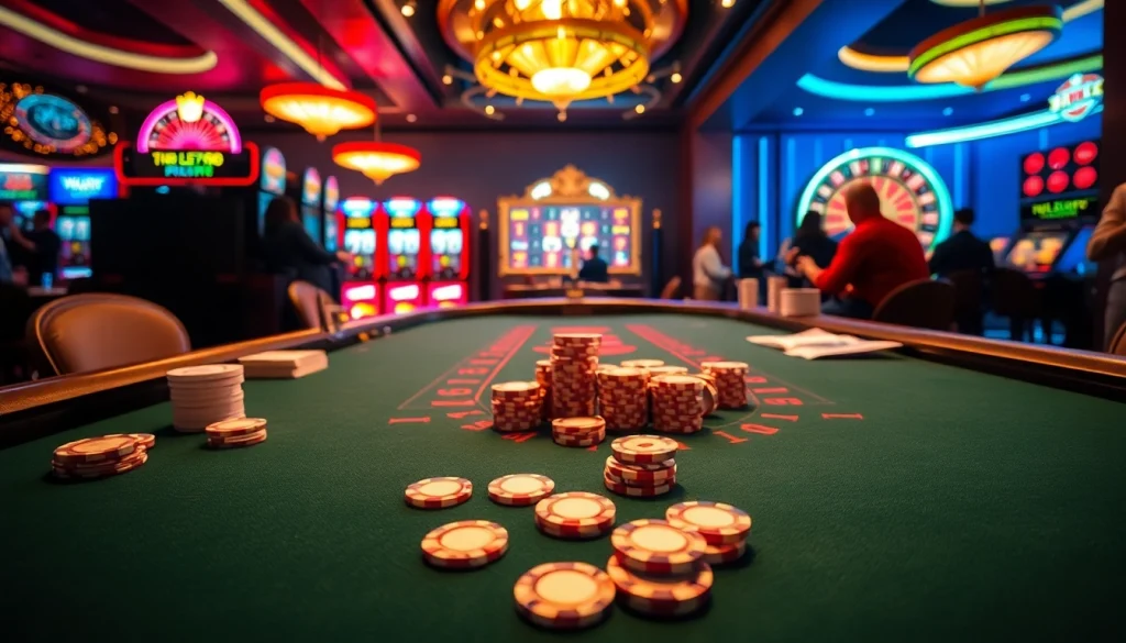 Engage with the thrilling ee88 link đăng nhập at a luxurious casino table surrounded by vibrant gaming elements.